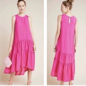 Anthropologie Maeve Marlene High Low Tiered Maxi Sundress Pink Sleeveless Size M
